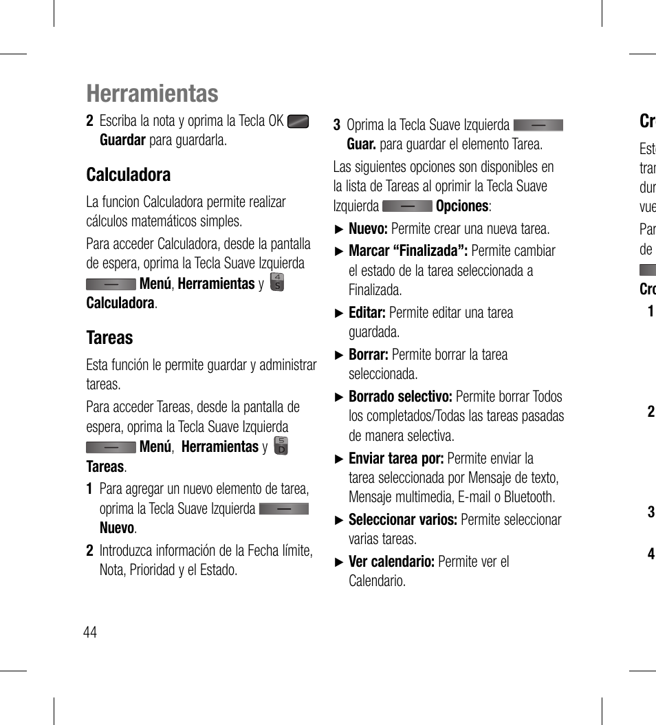 Herramientas, Calculadora, Tareas | LG LG530G User Manual | Page 106 / 130