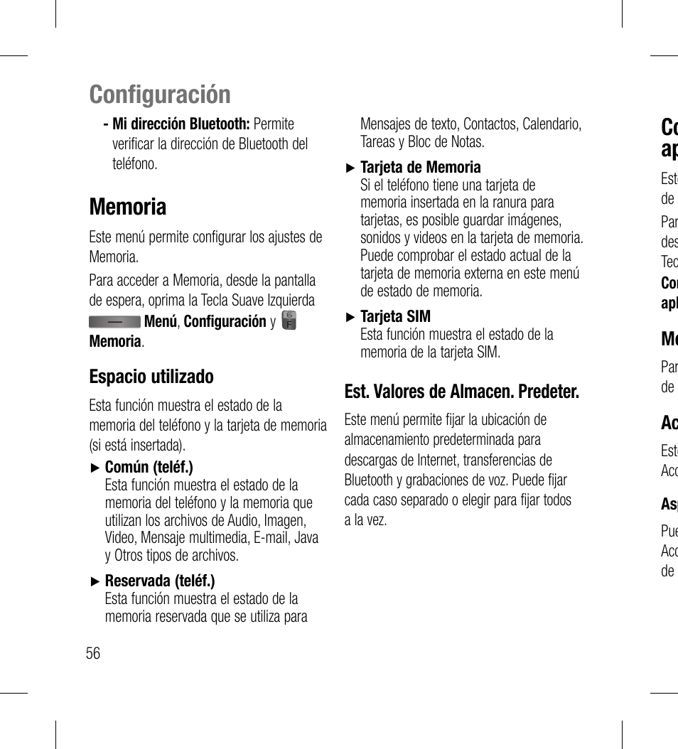 Configuración, Co ap | LG LG530G User Manual | Page 118 / 130