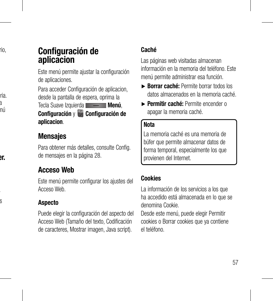 Conﬁ guración de aplicacion | LG LG530G User Manual | Page 119 / 130