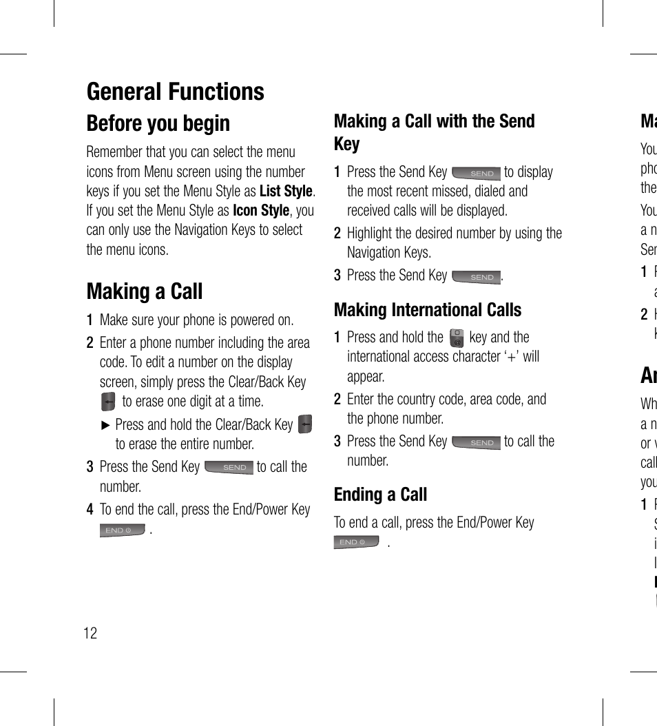 General functions, Before you begin, Making a call | LG LG530G User Manual | Page 14 / 130