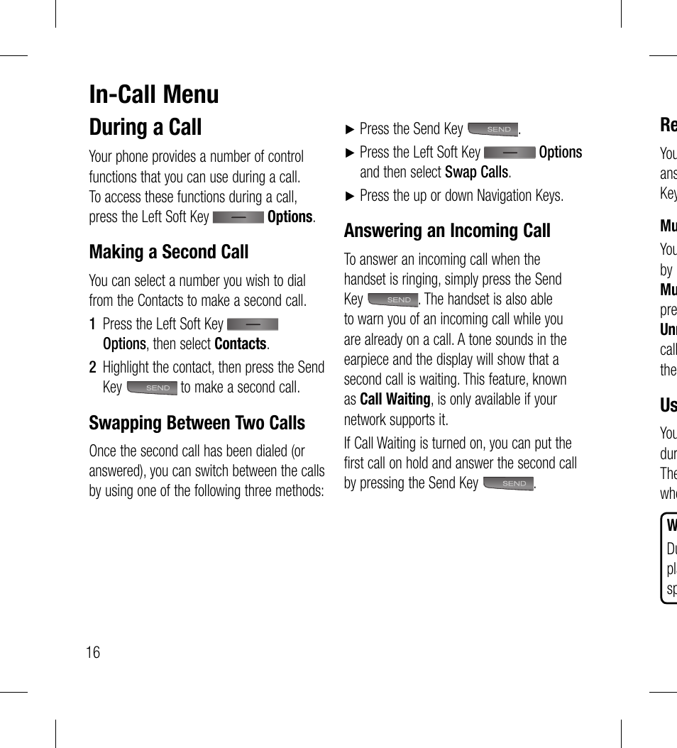 In-call menu, During a call | LG LG530G User Manual | Page 18 / 130