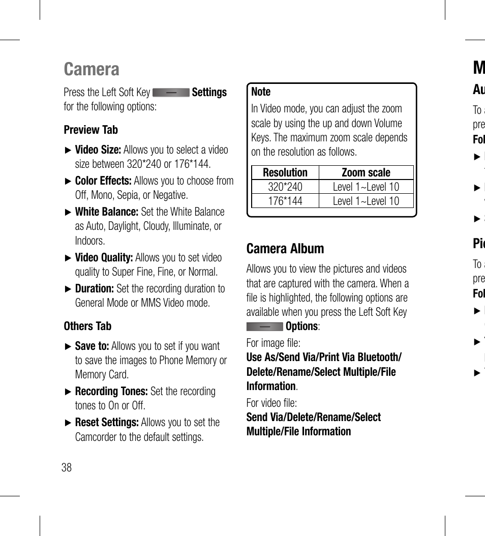 Camera m, Camera album | LG LG530G User Manual | Page 40 / 130