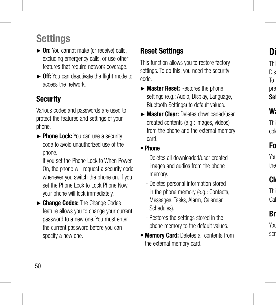 Settings | LG LG530G User Manual | Page 52 / 130