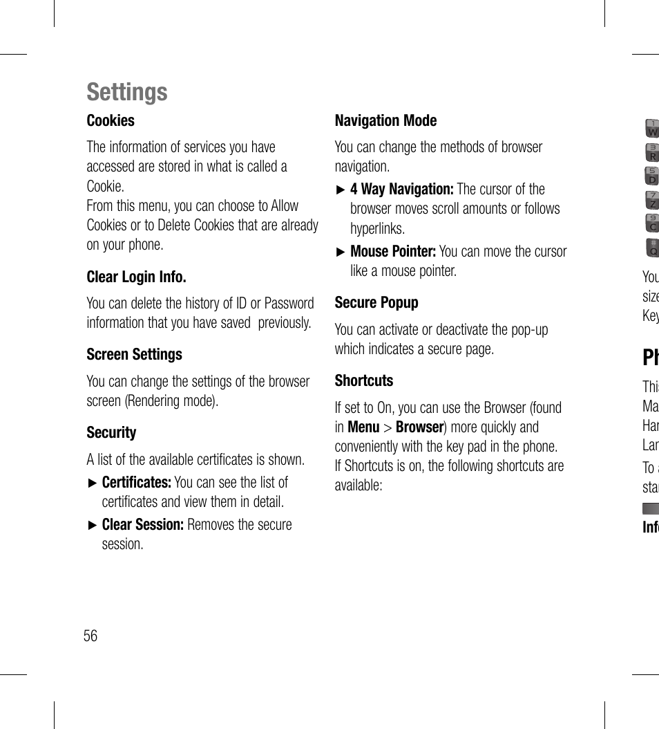 Settings | LG LG530G User Manual | Page 58 / 130