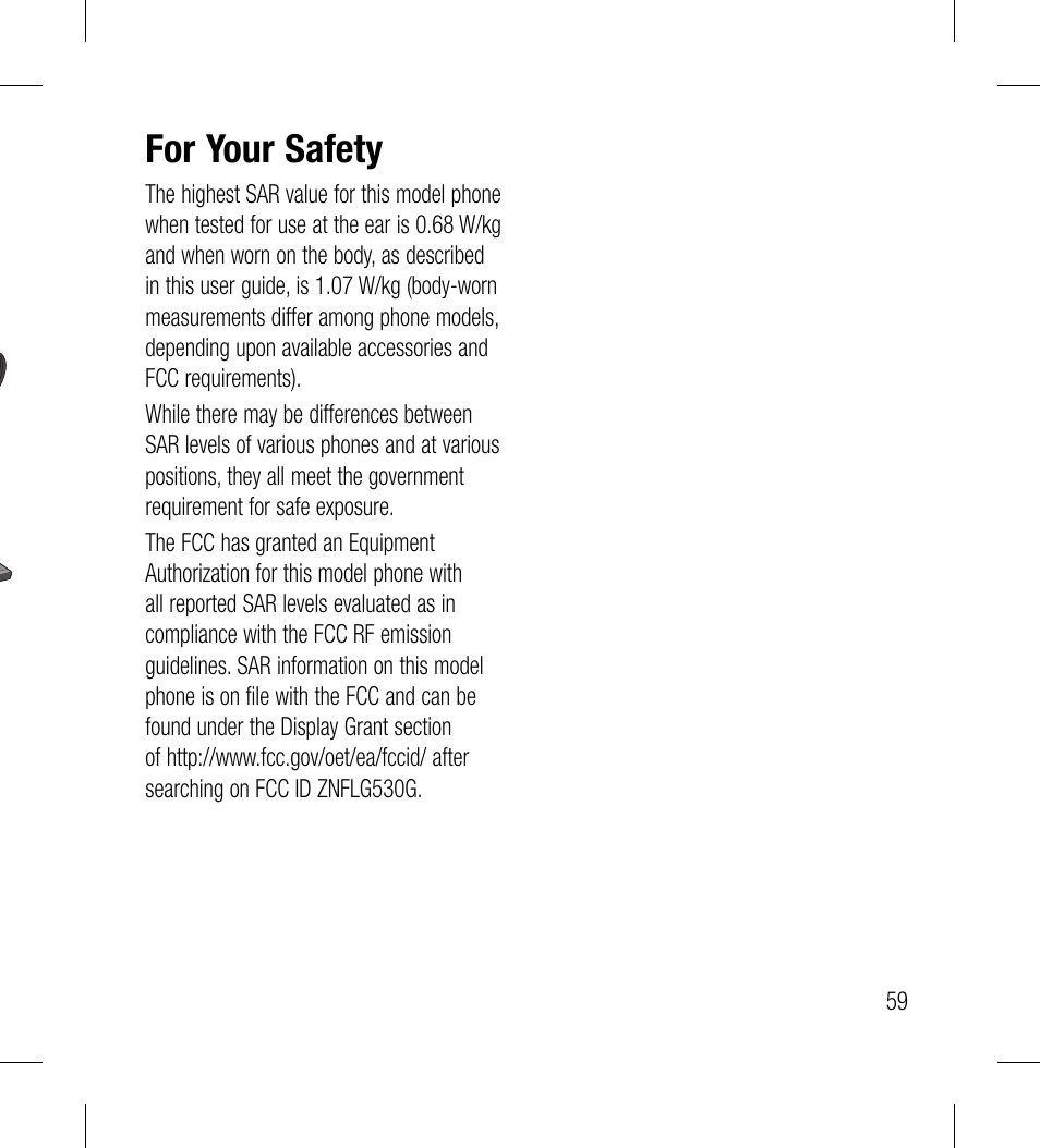 For your safety | LG LG530G User Manual | Page 61 / 130