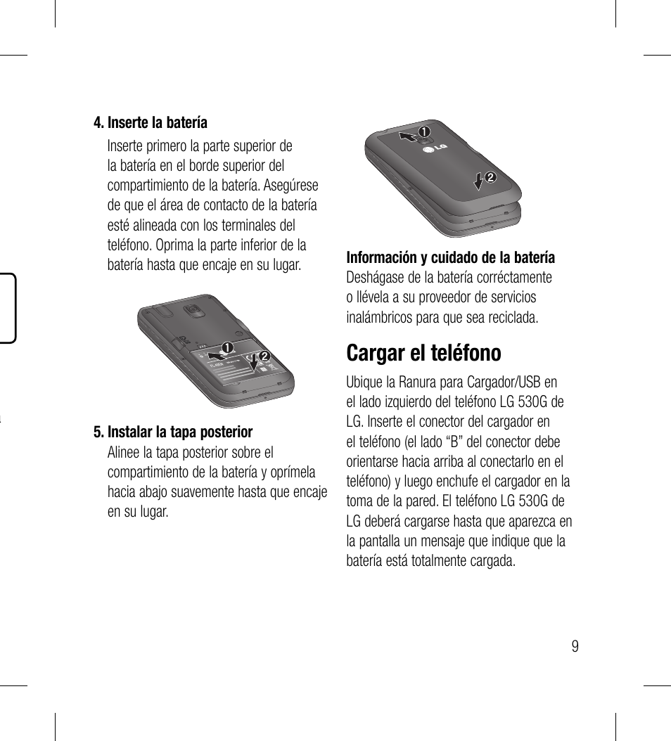 Cargar el teléfono | LG LG530G User Manual | Page 71 / 130