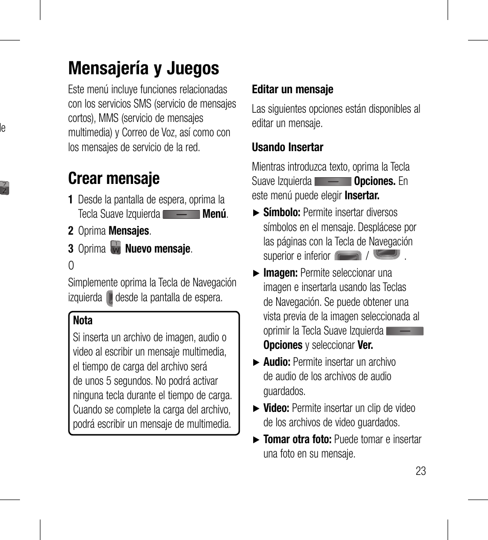 Mensajería y juegos, Crear mensaje | LG LG530G User Manual | Page 85 / 130
