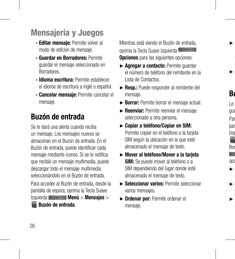 Mensajería y juegos, Buzón de entrada | LG LG530G User Manual | Page 88 / 130