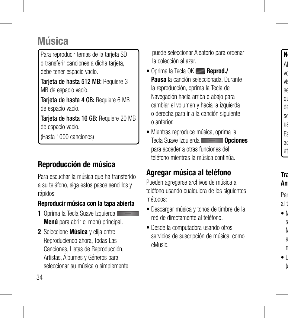 Música, Reproducción de música, Agregar música al teléfono | LG LG530G User Manual | Page 96 / 130