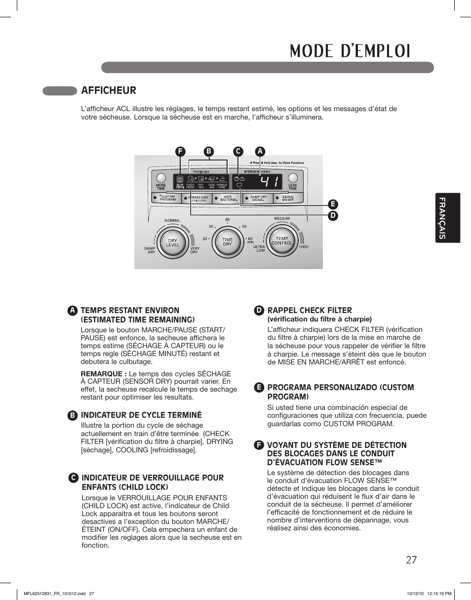 Afficheur | LG DLE2350W User Manual | Page 115 / 132