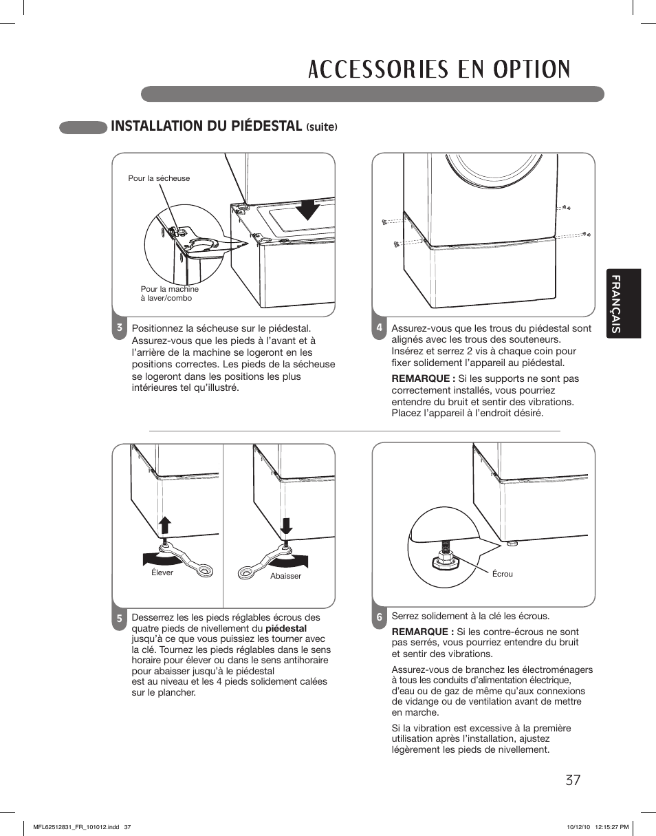 Installation du piédestal | LG DLE2350W User Manual | Page 125 / 132