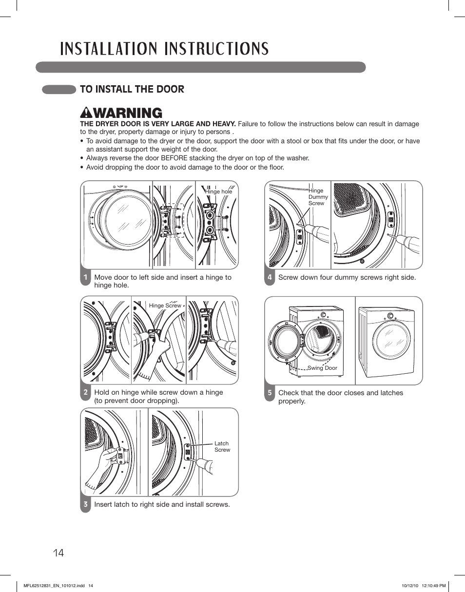 Wwarning | LG DLE2350W User Manual | Page 14 / 132