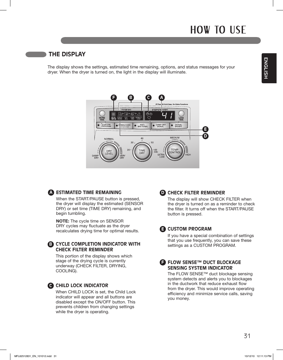 The display | LG DLE2350W User Manual | Page 31 / 132