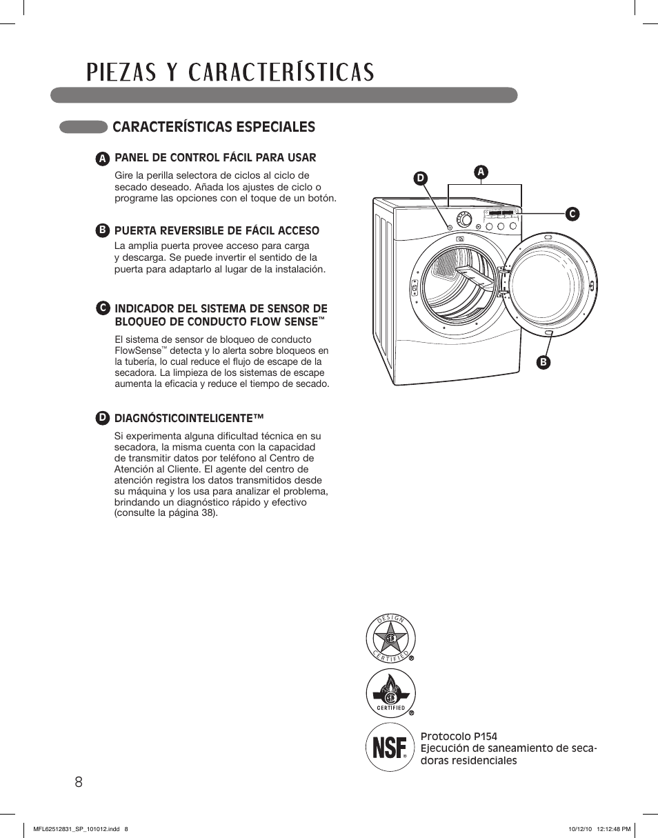 Características especiales | LG DLE2350W User Manual | Page 52 / 132