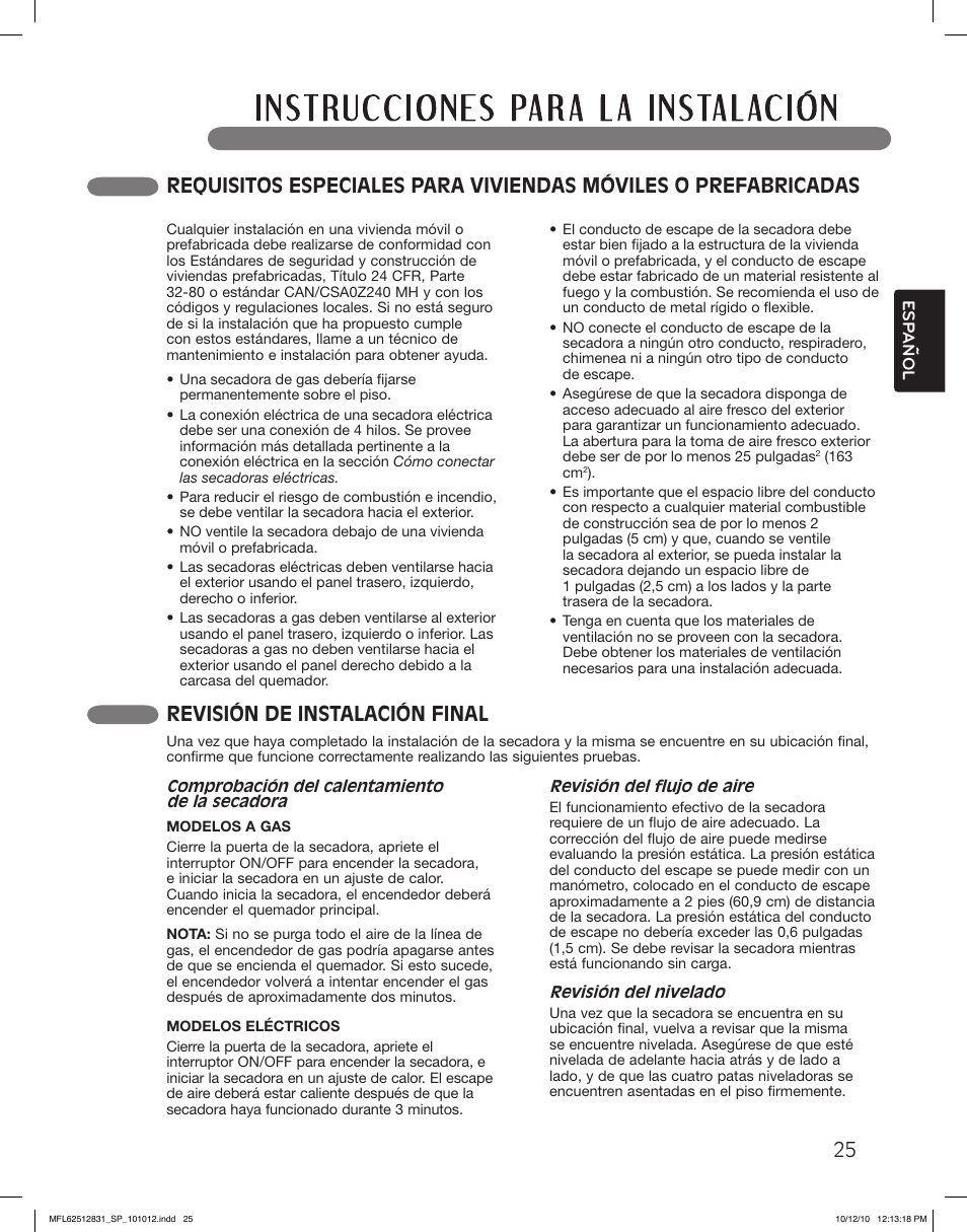 Revisión de instalación final | LG DLE2350W User Manual | Page 69 / 132