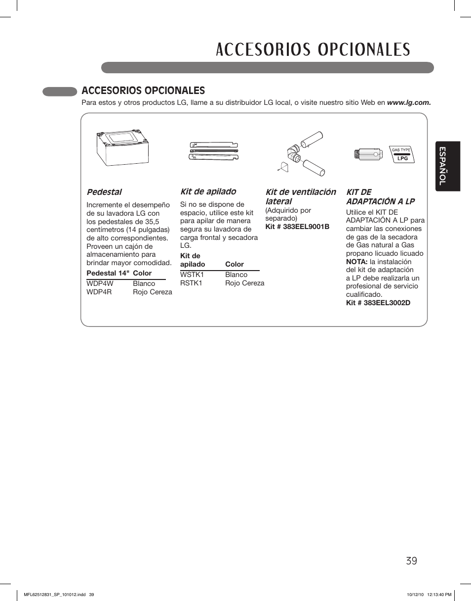 Accesorios opcionales | LG DLE2350W User Manual | Page 83 / 132