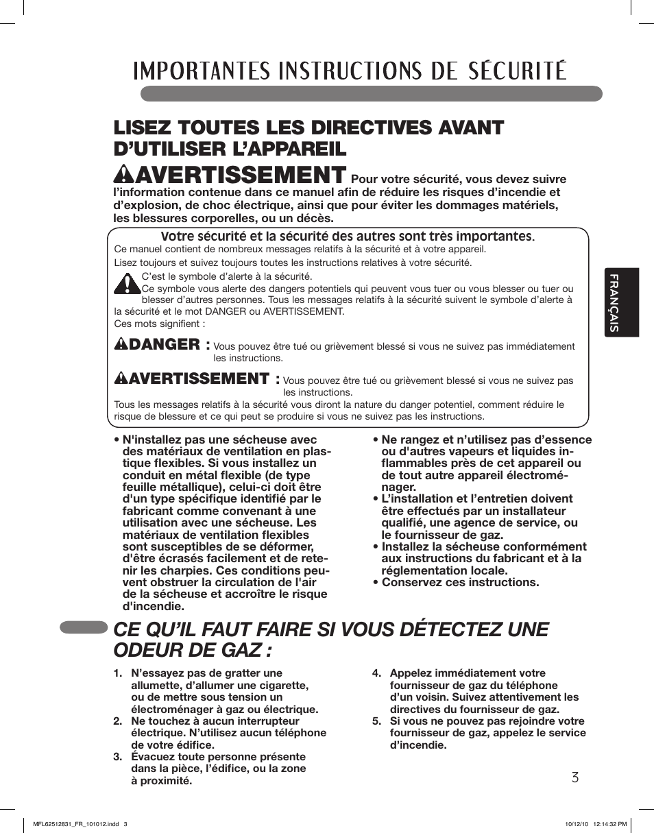 Wavertissement, Wdanger | LG DLE2350W User Manual | Page 91 / 132