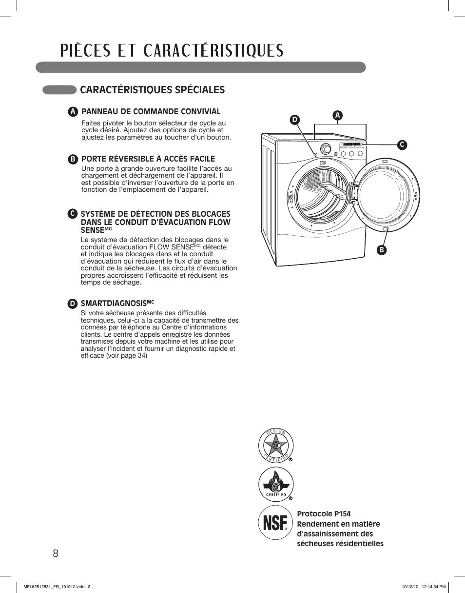 Caractéristiques spéciales | LG DLE2350W User Manual | Page 96 / 132