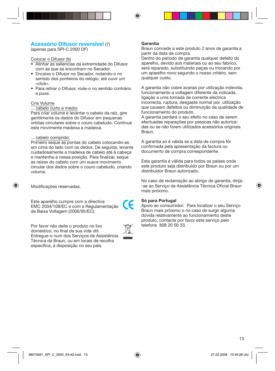 Acessório difusor reversível | Braun SPI-C 2000 Satin Hair Colour User Manual | Page 13 / 57