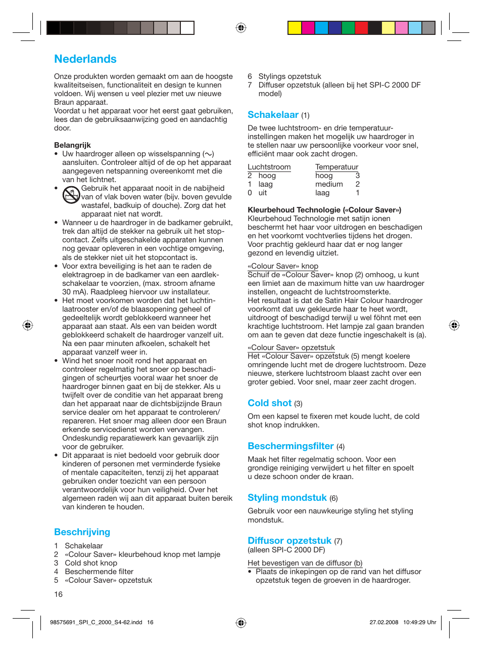 Nederlands | Braun SPI-C 2000 Satin Hair Colour User Manual | Page 16 / 57