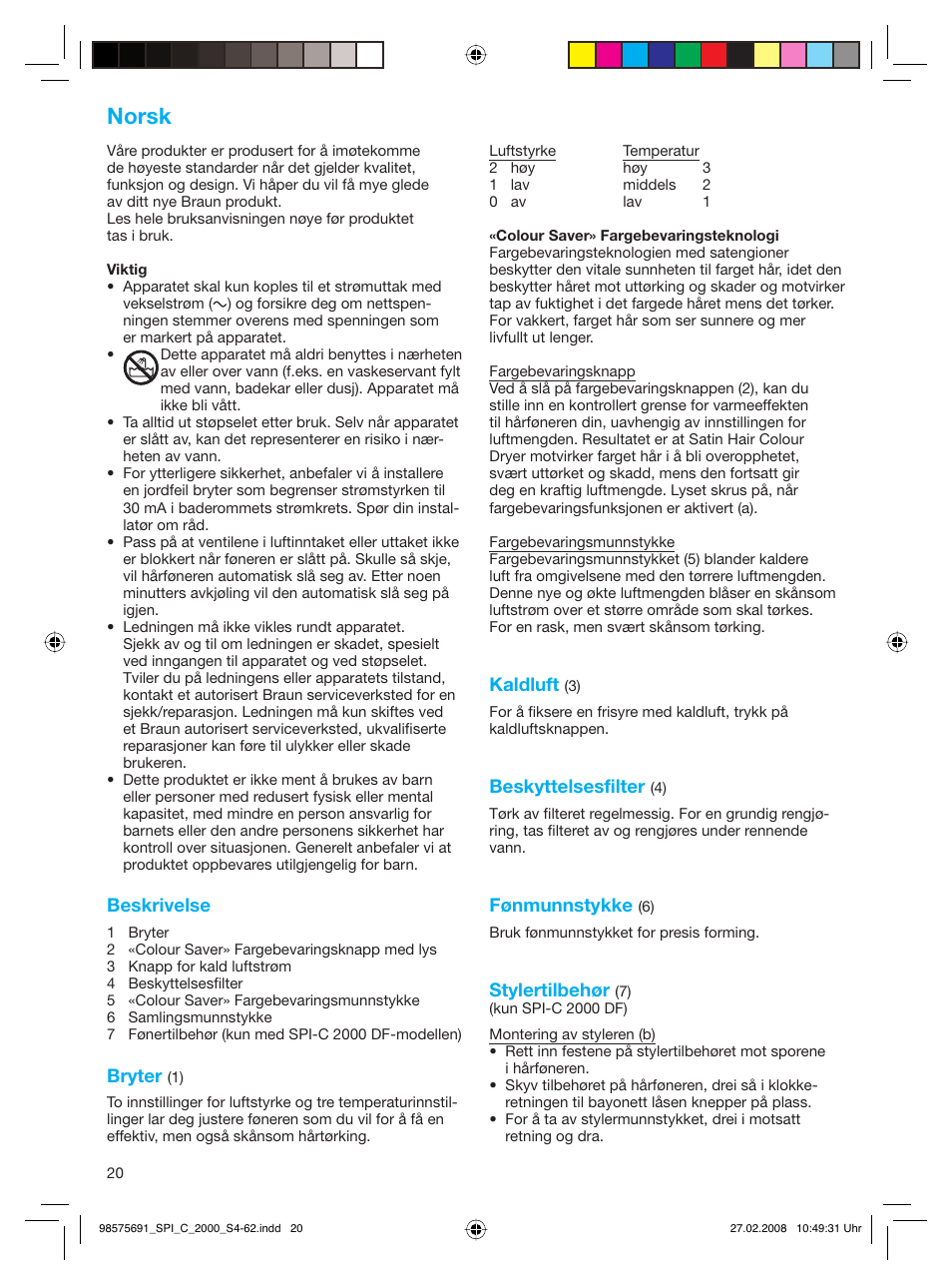 Norsk | Braun SPI-C 2000 Satin Hair Colour User Manual | Page 20 / 57