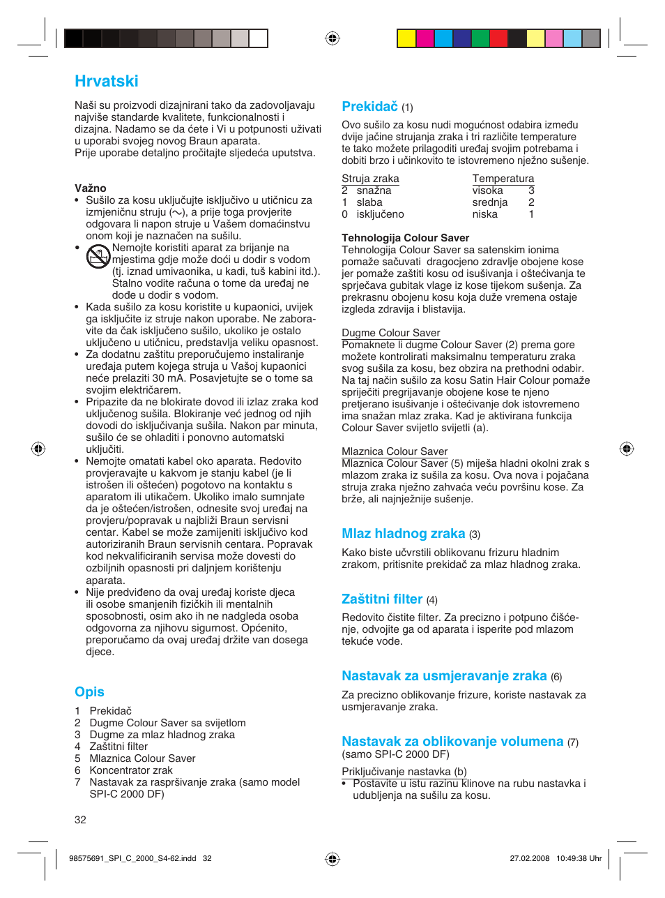 Hrvatski | Braun SPI-C 2000 Satin Hair Colour User Manual | Page 32 / 57