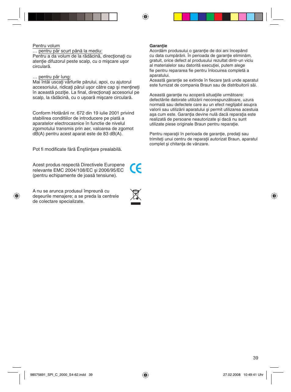 Braun SPI-C 2000 Satin Hair Colour User Manual | Page 39 / 57