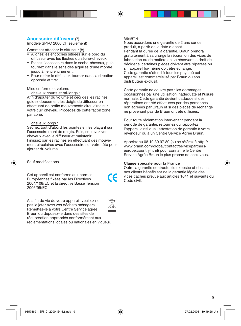 Accessoire diffuseur | Braun SPI-C 2000 Satin Hair Colour User Manual | Page 9 / 57