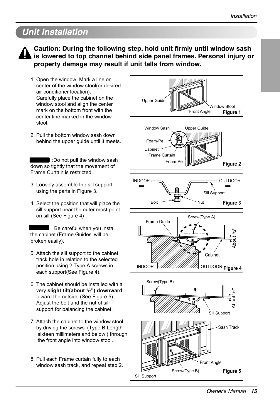 Unit installation, Englishenglishenglish english | LG WG1005R User Manual | Page 15 / 50