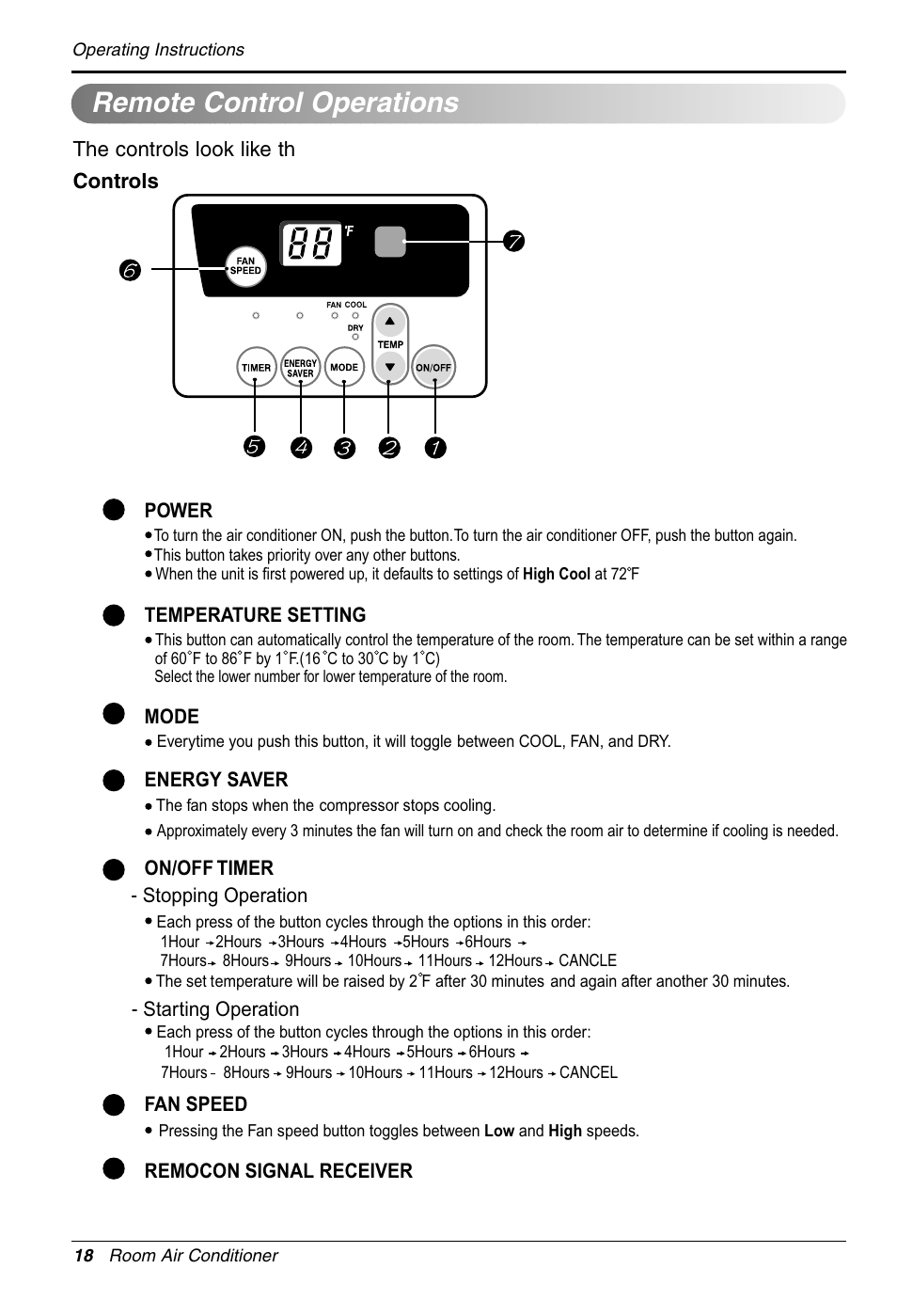 Remote control operations | LG WG1005R User Manual | Page 18 / 50