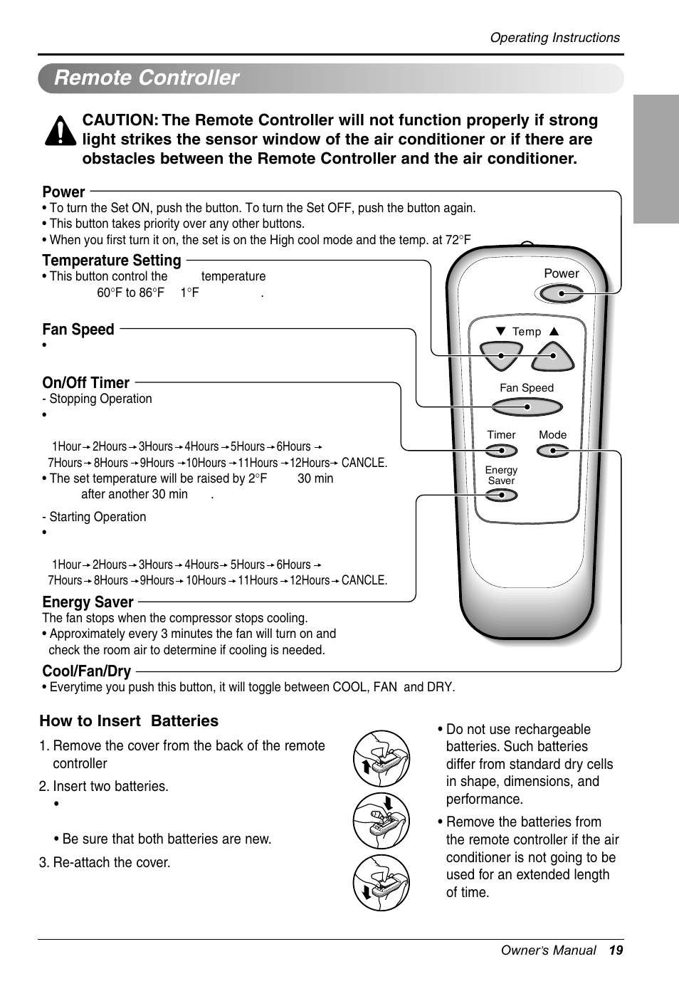 Remote controller, Englishenglishenglish english | LG WG1005R User Manual | Page 19 / 50