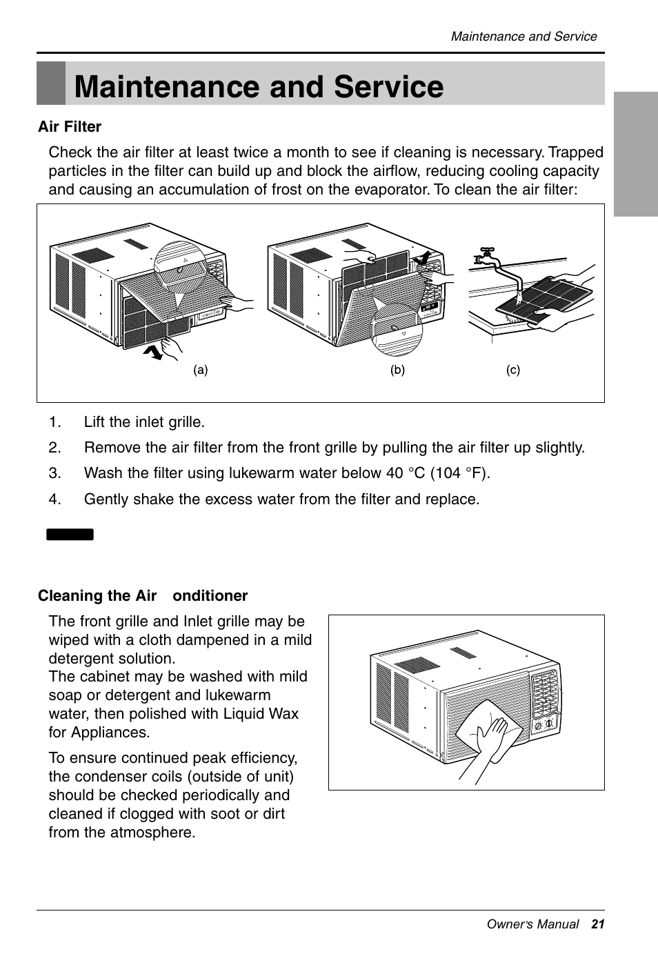 Maintenance and service, Englishenglishenglish english | LG WG1005R User Manual | Page 21 / 50
