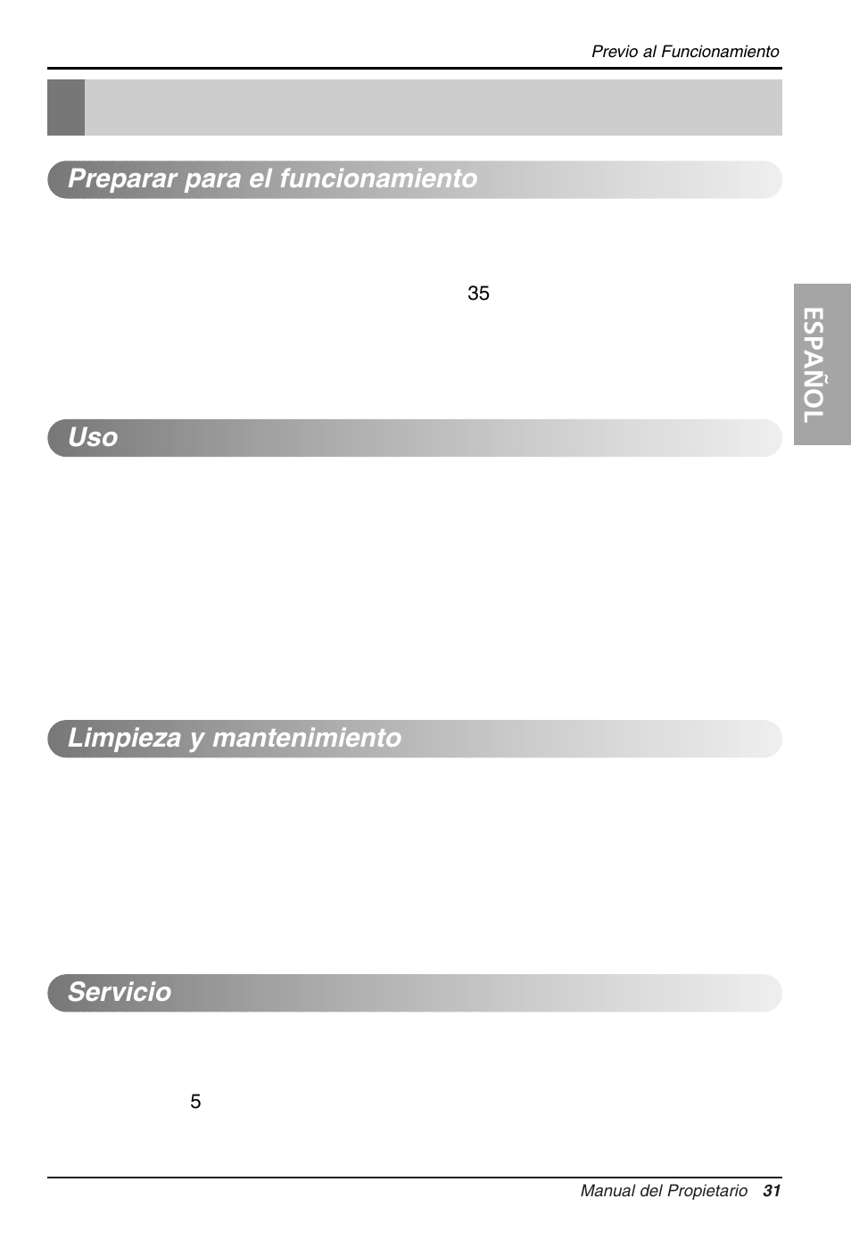Antes de poner en marcha, Espa ñ ol | LG WG1005R User Manual | Page 31 / 50