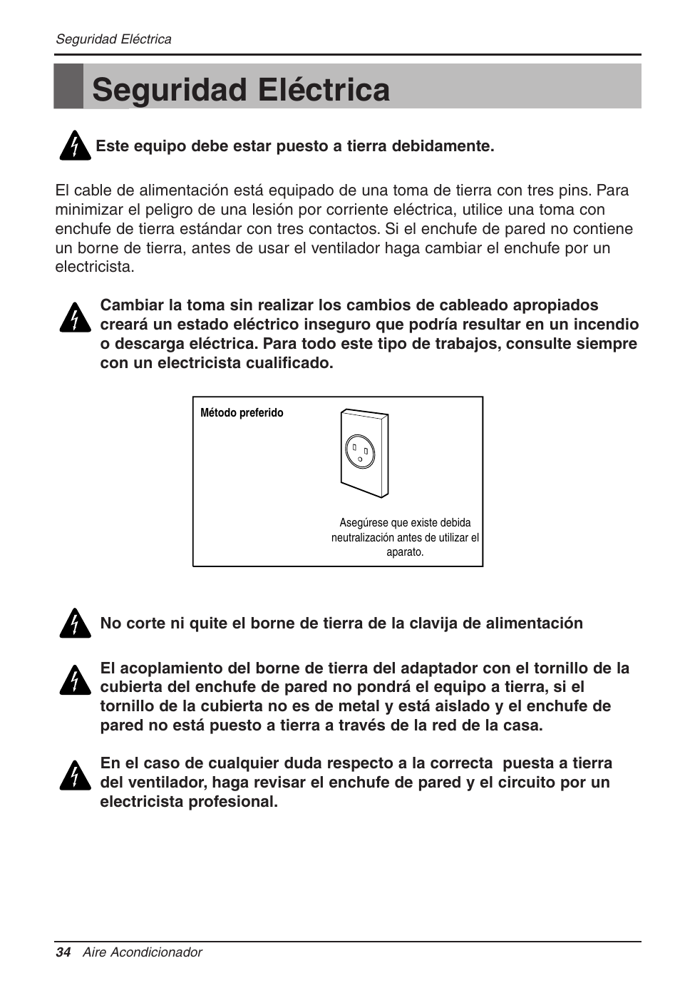 Seguridad eléctrica | LG WG1005R User Manual | Page 34 / 50
