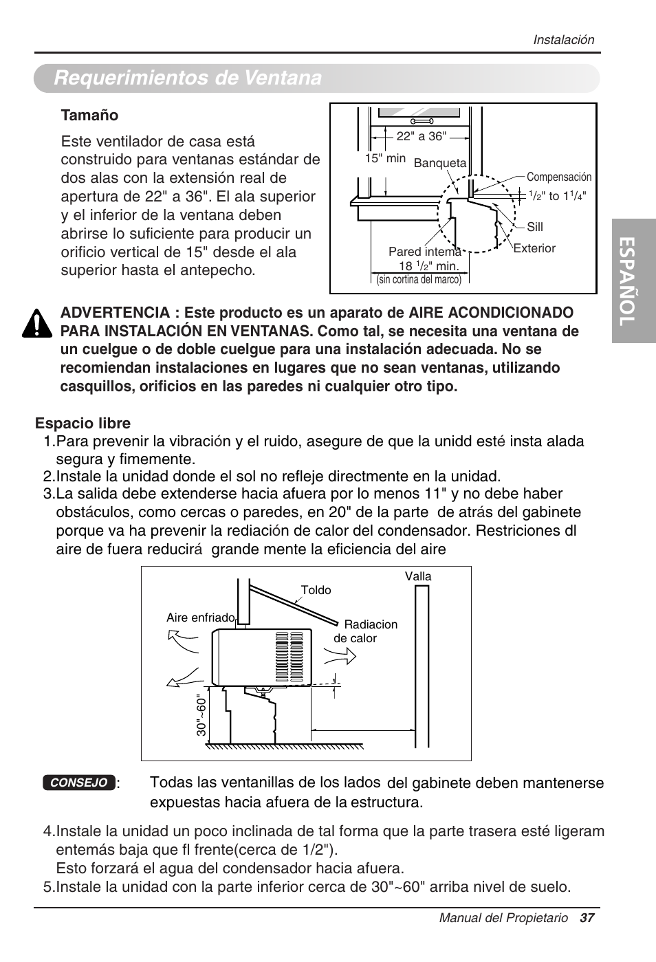 Requerimientos de ventana, Espa ñ ol | LG WG1005R User Manual | Page 37 / 50