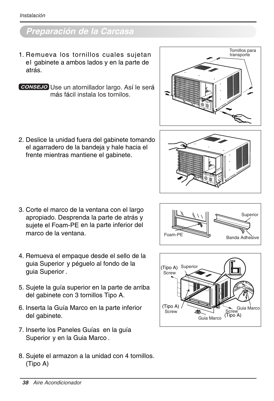 Preparación de la carcasa | LG WG1005R User Manual | Page 38 / 50