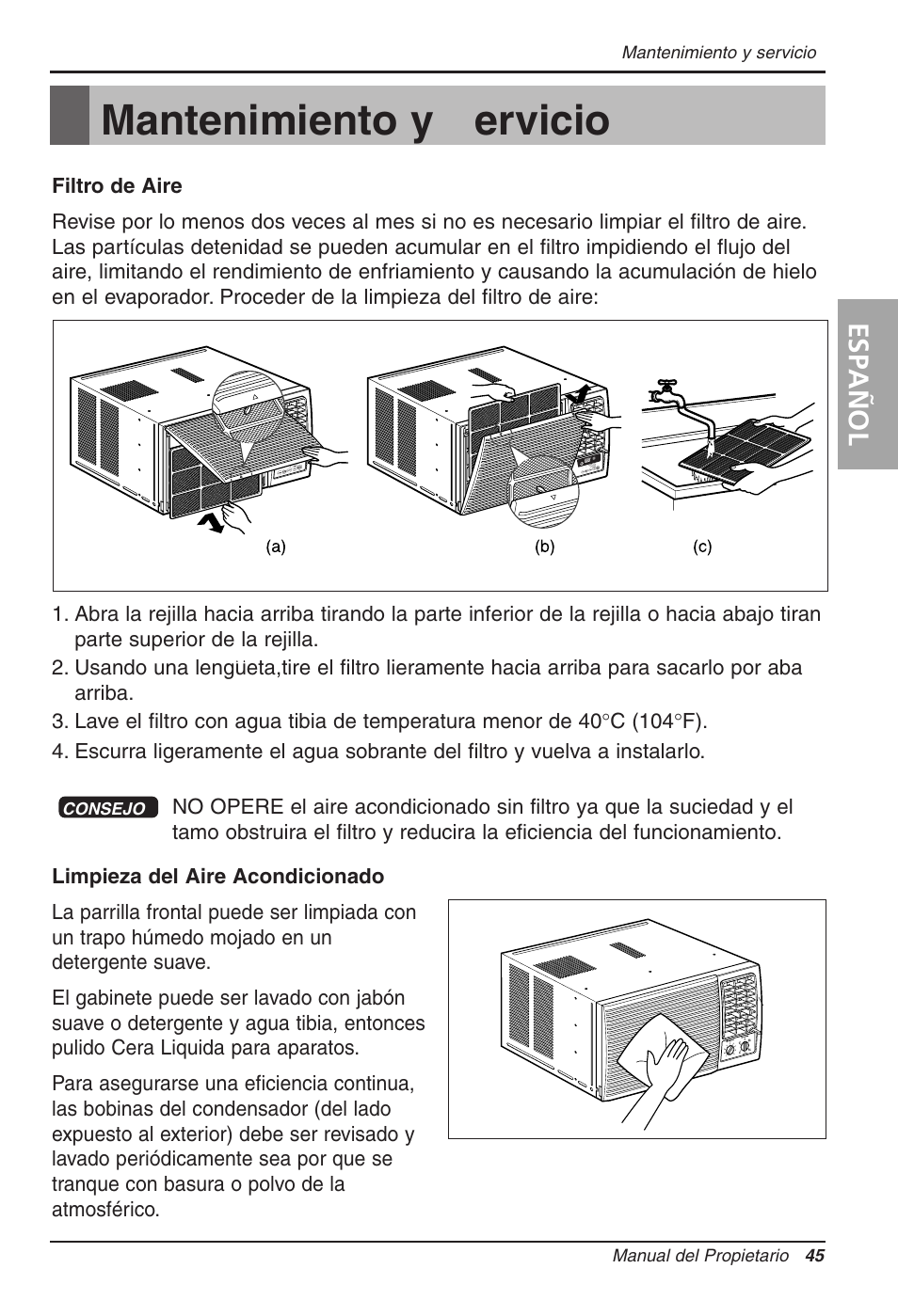 Mantenimiento y servicio, Espa ñ ol | LG WG1005R User Manual | Page 45 / 50