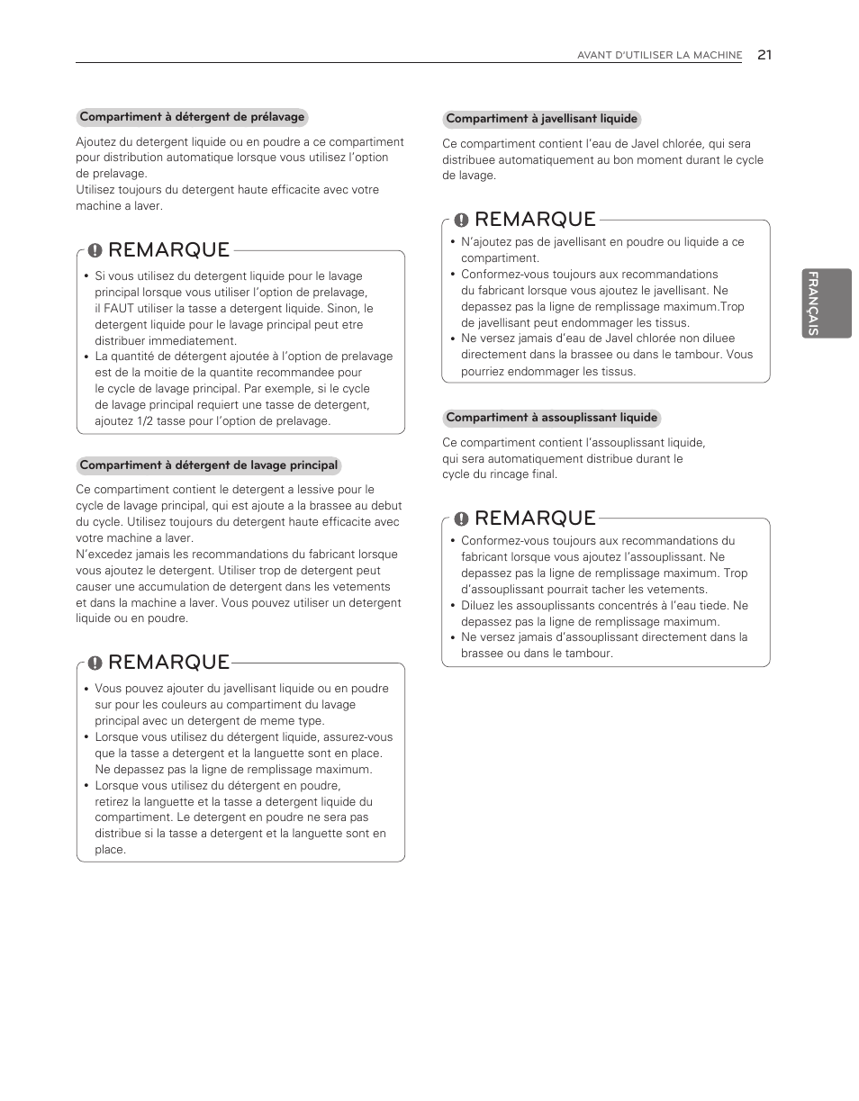 Remarque | LG WM3150HWC User Manual | Page 101 / 120