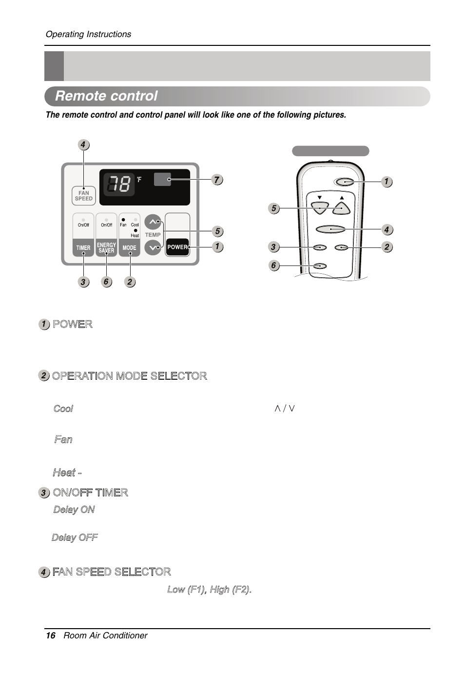 Operating instructions, Remote control | LG LW7013HR User Manual | Page 16 / 48