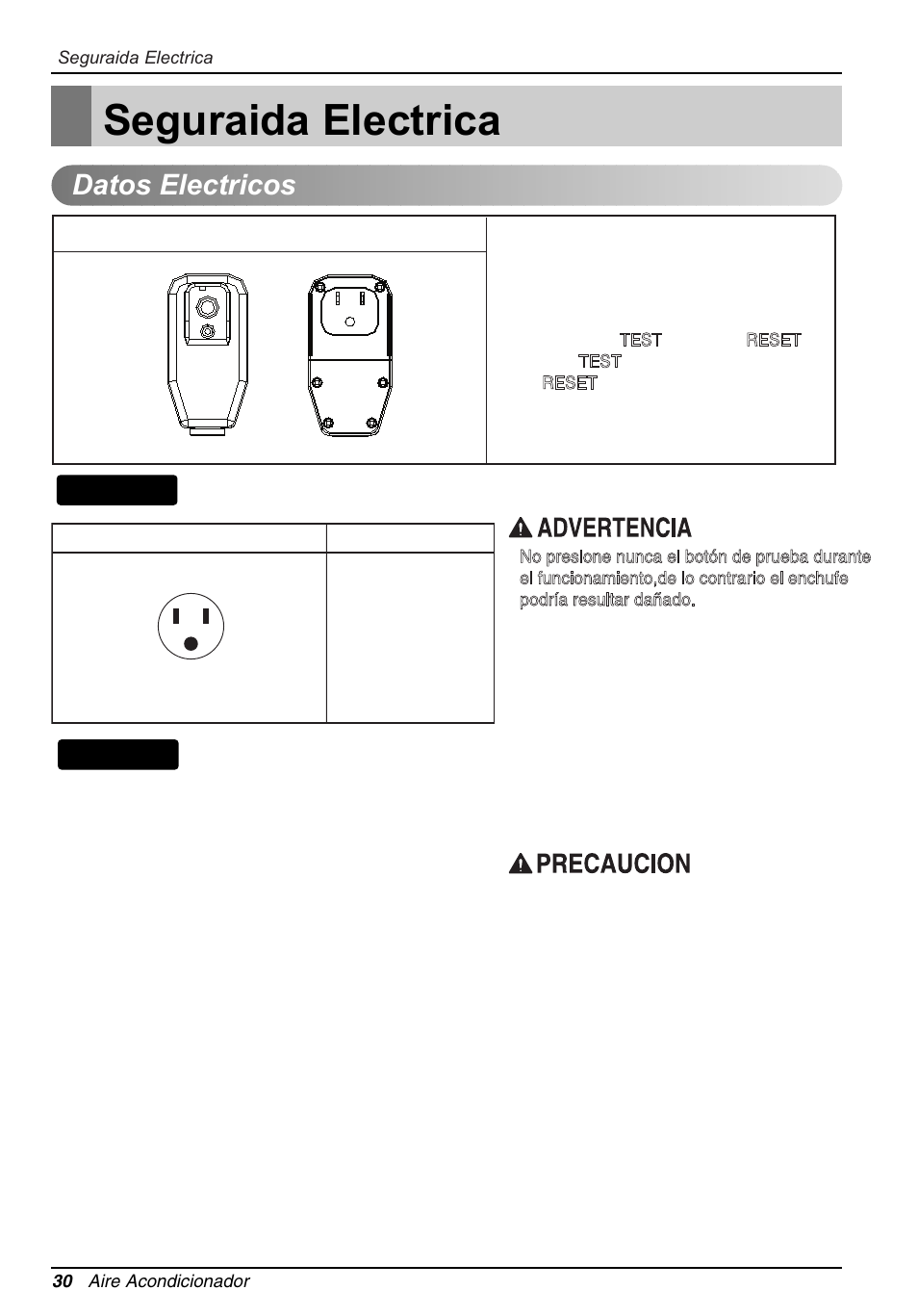 Seguraida electrica, Datos electricos, Consejo | LG LW7013HR User Manual | Page 30 / 48