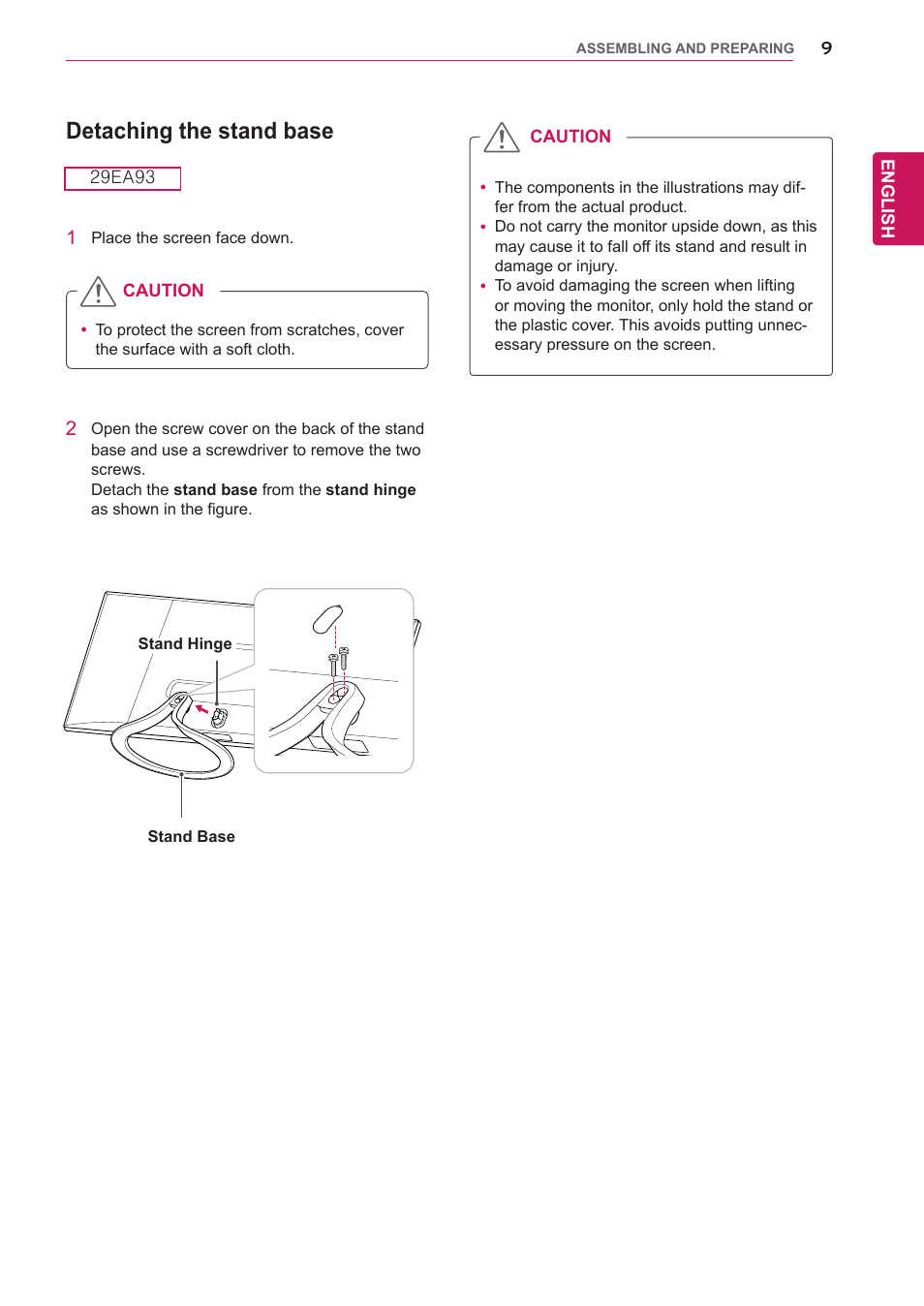 Detaching the stand base | LG 29EB93-P User Manual | Page 10 / 43
