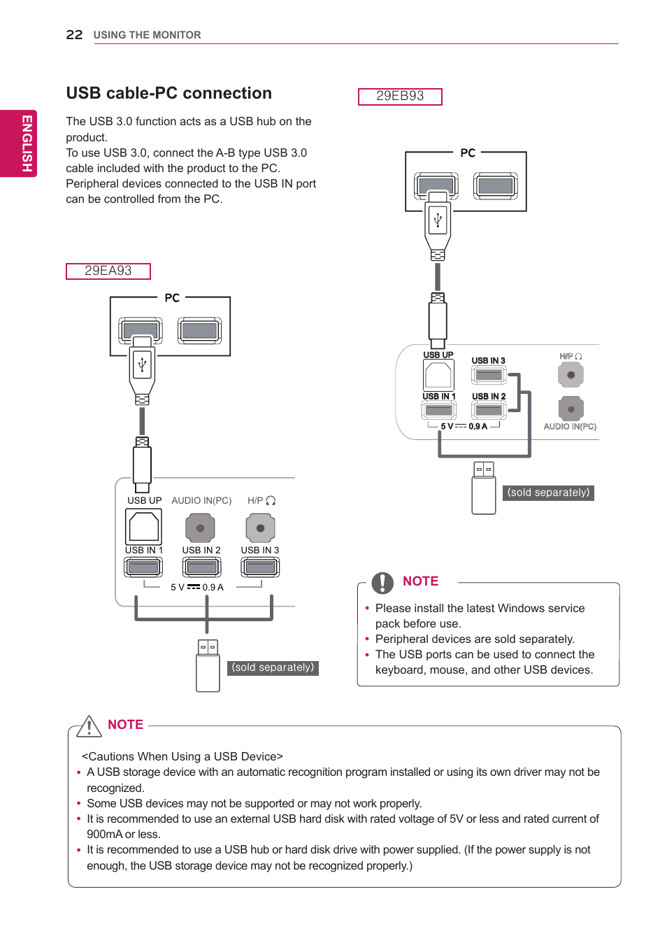 Usb cable-pc connection, English | LG 29EB93-P User Manual | Page 23 / 43