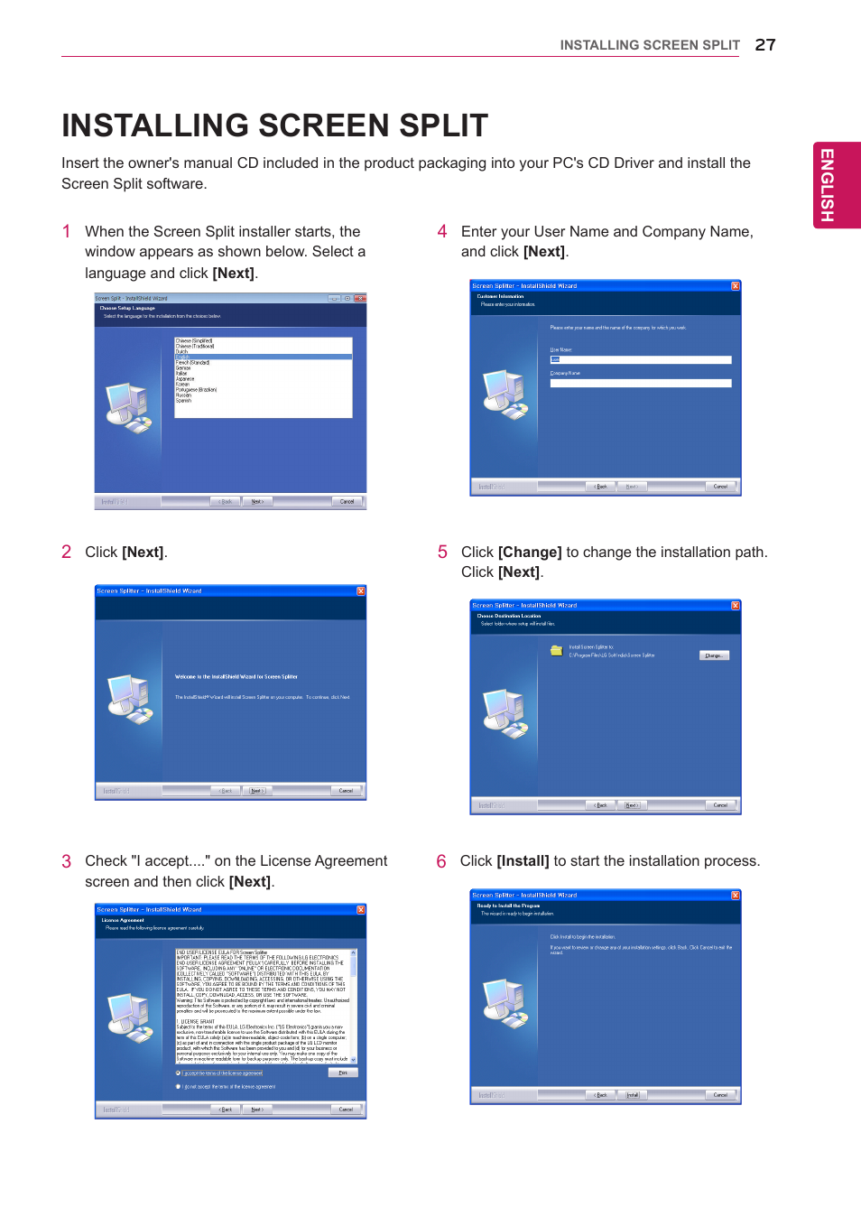 Installing screen split | LG 29EB93-P User Manual | Page 28 / 43