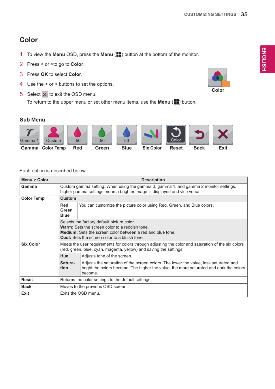 Color | LG 29EB93-P User Manual | Page 36 / 43