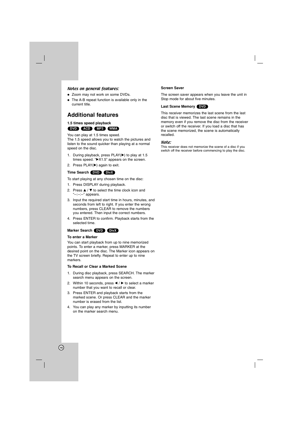Additional features | LG LHT799 User Manual | Page 16 / 33