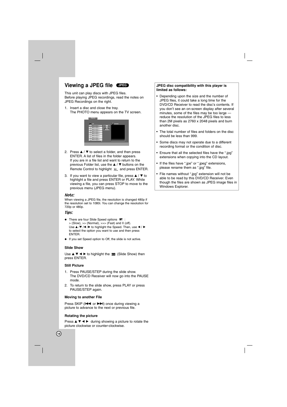 Viewing a jpeg file | LG LHT799 User Manual | Page 18 / 33