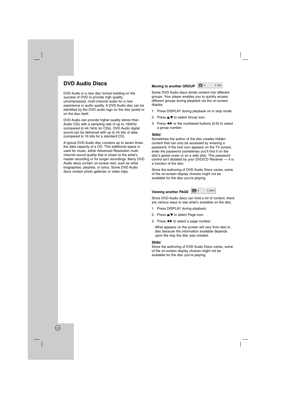 Dvd audio discs | LG LHT799 User Manual | Page 22 / 33