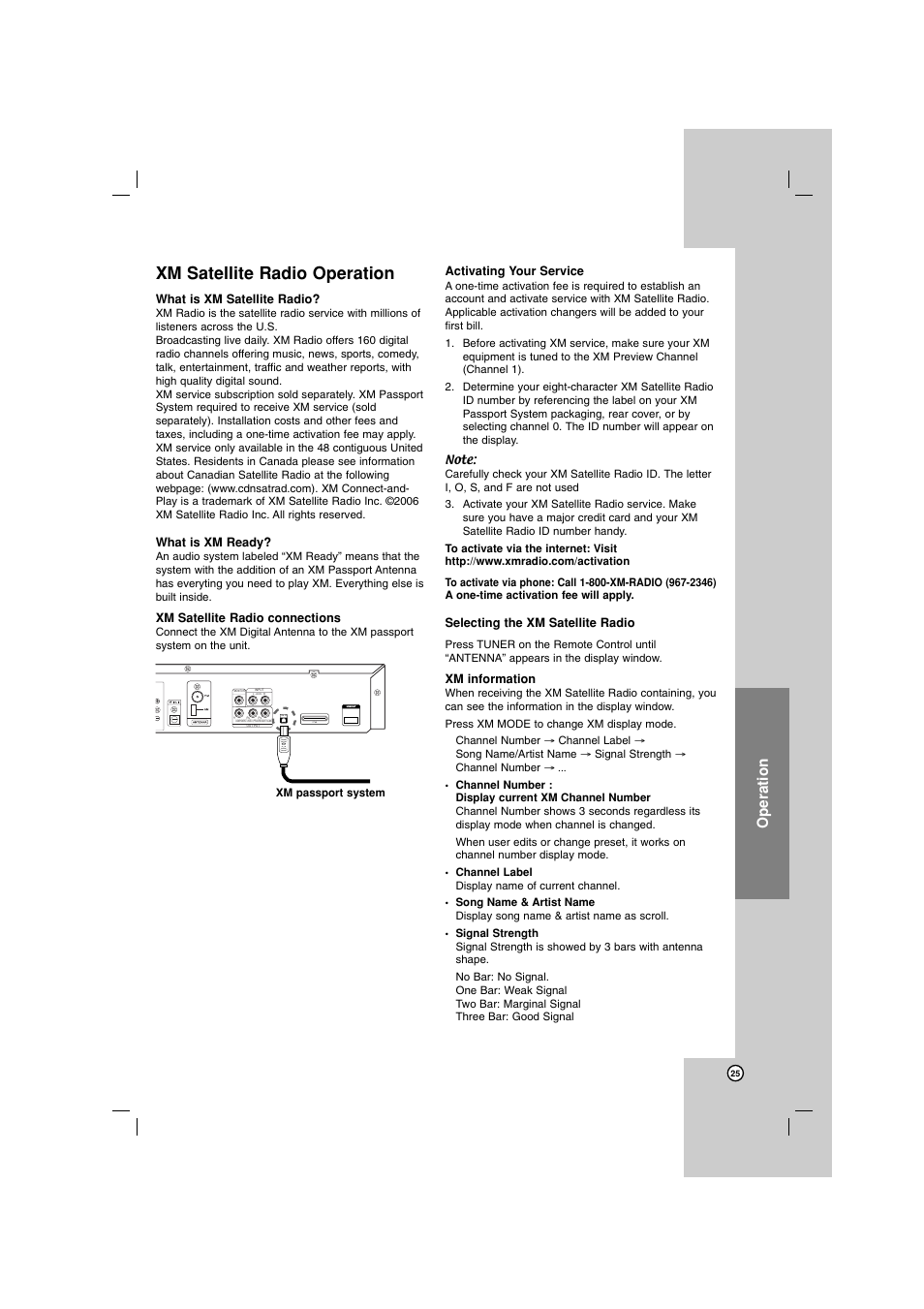 Xm satellite radio operation, Operation, Hdmi out | LG LHT799 User Manual | Page 25 / 33