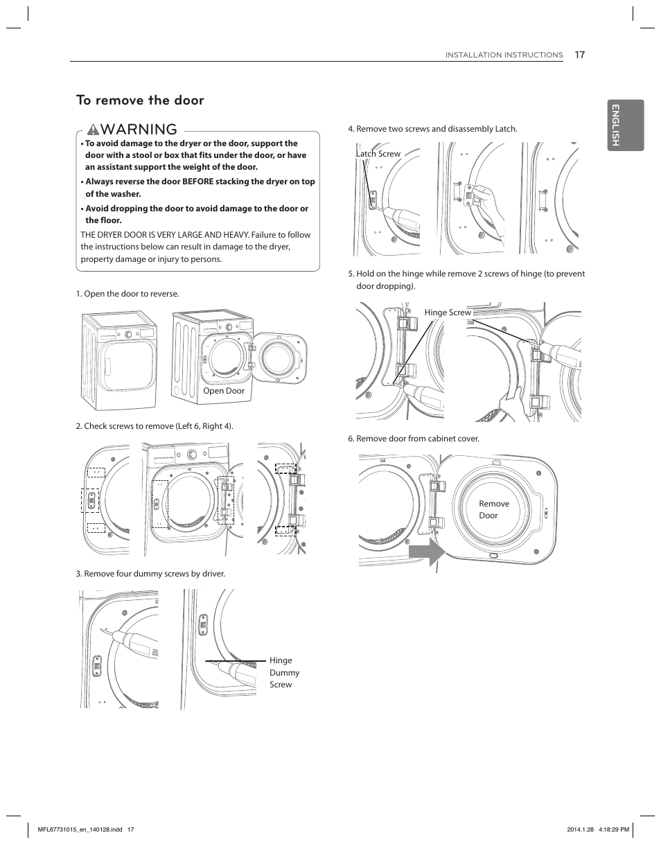 Warning | LG DLGX8501V User Manual | Page 17 / 108