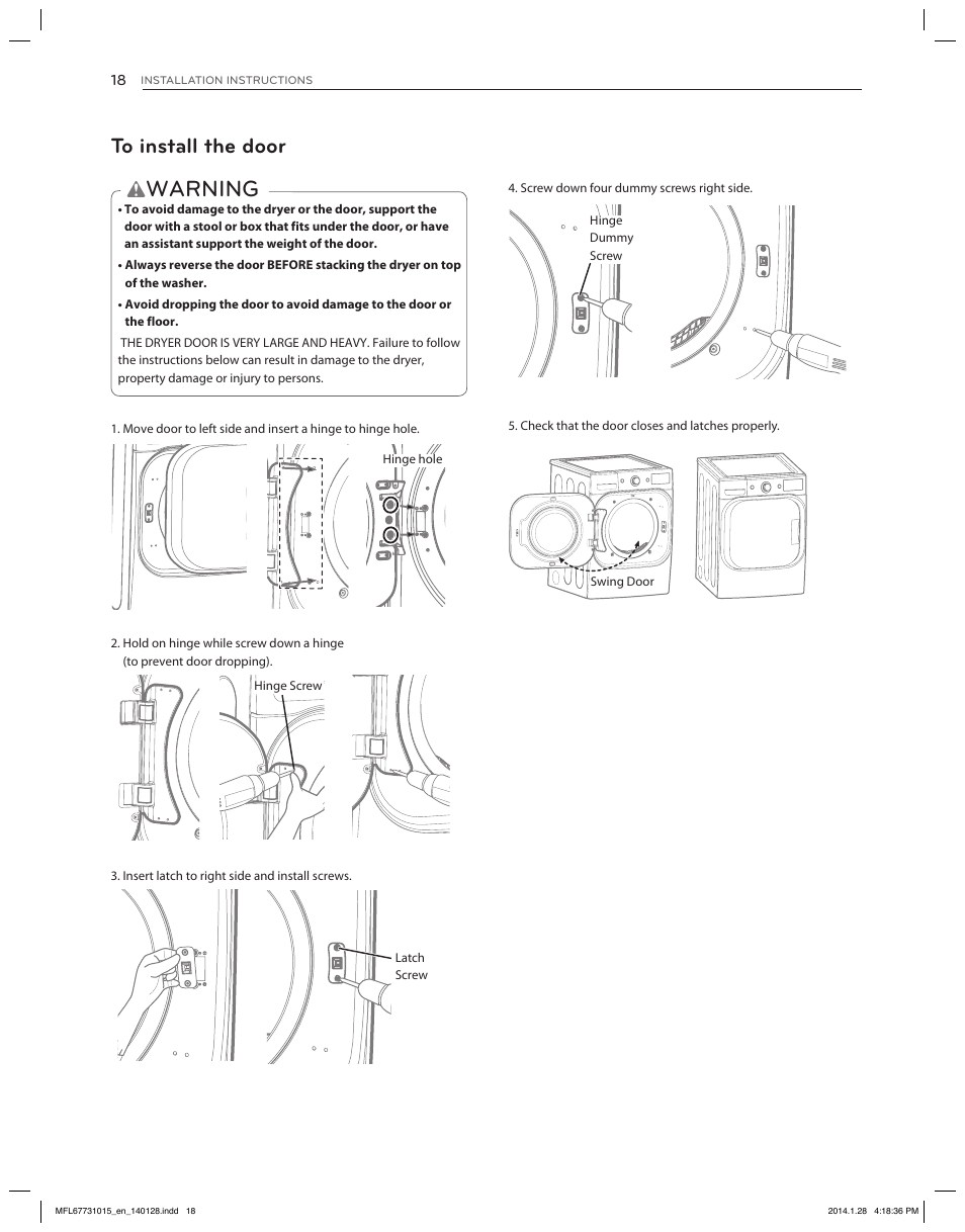 Warning | LG DLGX8501V User Manual | Page 18 / 108